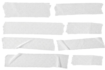 White Adhesive Masking Tape Set Isolated on Transparent Background &ndash; Torn Sticky Tape Strips, Wrinkled Ripped Scotch Tape Pieces, Realistic Design Elements PNG Cutout