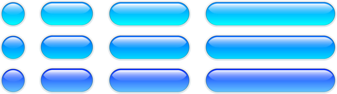 Blue buttons isolated, shiny glass navigation button set for website.