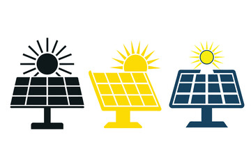 Solar Panel with Sun Rays Icon Silhouette – Renewable Energy Concept Symbol