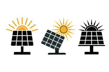 Solar Panel with Sun Rays Icon Silhouette – Renewable Energy Concept Symbol