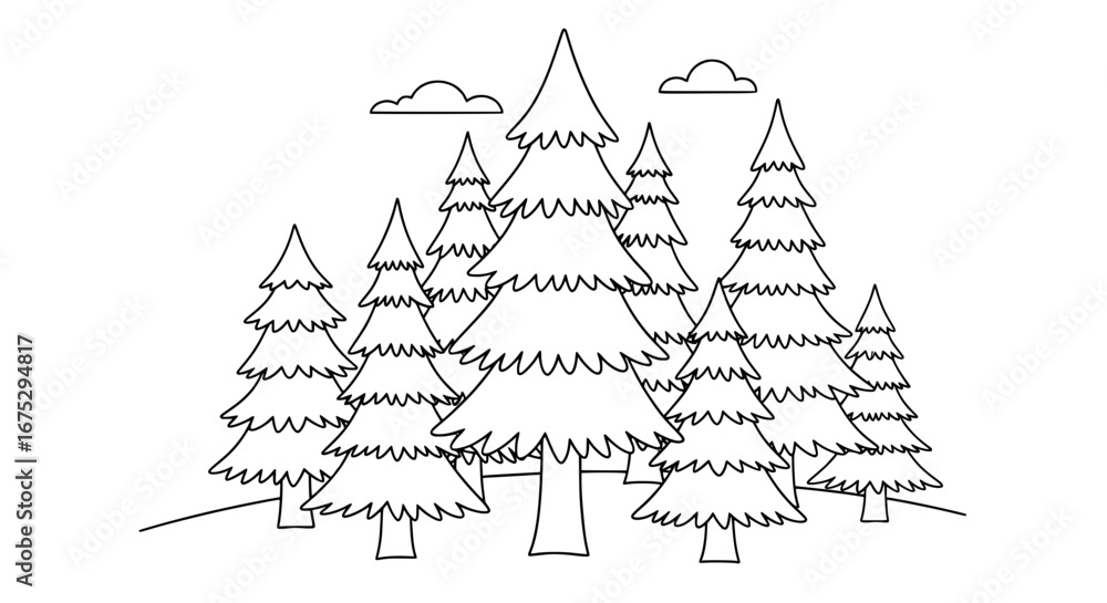 Poster cluster of pine trees with transparent background