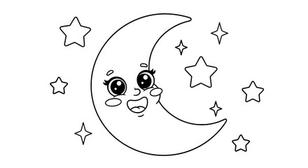 Fototapeta premium Cute moon with smiling face and stars on transparent background