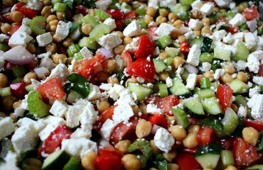 Mediterranean Chickpea Salad with Feta Cheese – Healthy Plant-Based Protein, Fresh Vegetarian Diet, and Wellness Food Photography