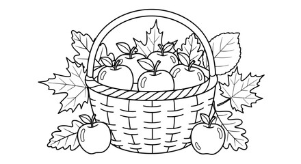 Basket with apples and leaves with transparent background