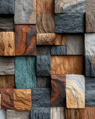 Abstract pattern of multicolored wooden and stone blocks