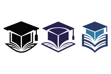 Graduation Cap with Book Icon Silhouette – Online Education and Learning Concept