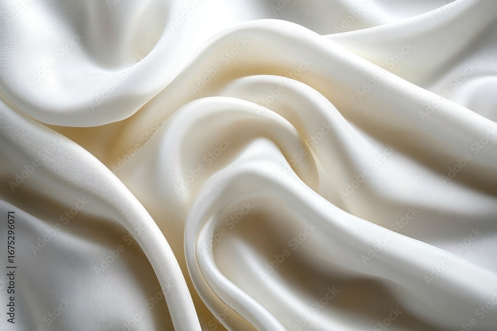 Poster smooth, flowing white silk fabric with soft folds and gentle curves creating a luxurious and elegant