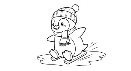 Fototapeta premium Cute duck with scarf and hat on sled with transparent background