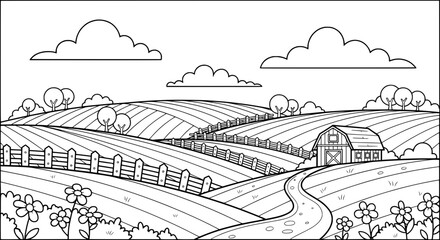 Obraz premium Country landscape with barn and rolling hills with transparent background