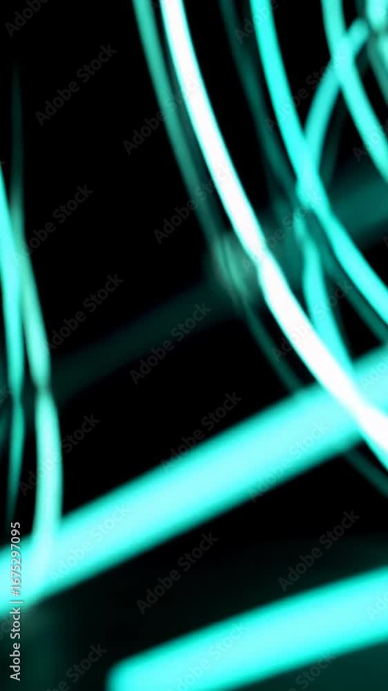 Poster mesmerizing electric turquoise and teal light data streams flow dynamically across a pristine, refle
