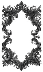 A black and white drawing of a frame with a floral design