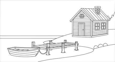 Obraz premium Small wooden house by the water with transparent background