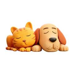 Cute Dog Cat Sleeping Friends Cartoon Illustration.