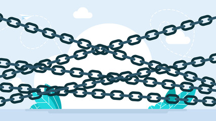 Heavy chains crossing chaotic. Chain icon set in flat style. Chain sign icon in flat style. Chained pattern. Braided ropes. Flat illustration