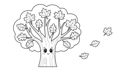 Cartoon smiling tree with transparent background
