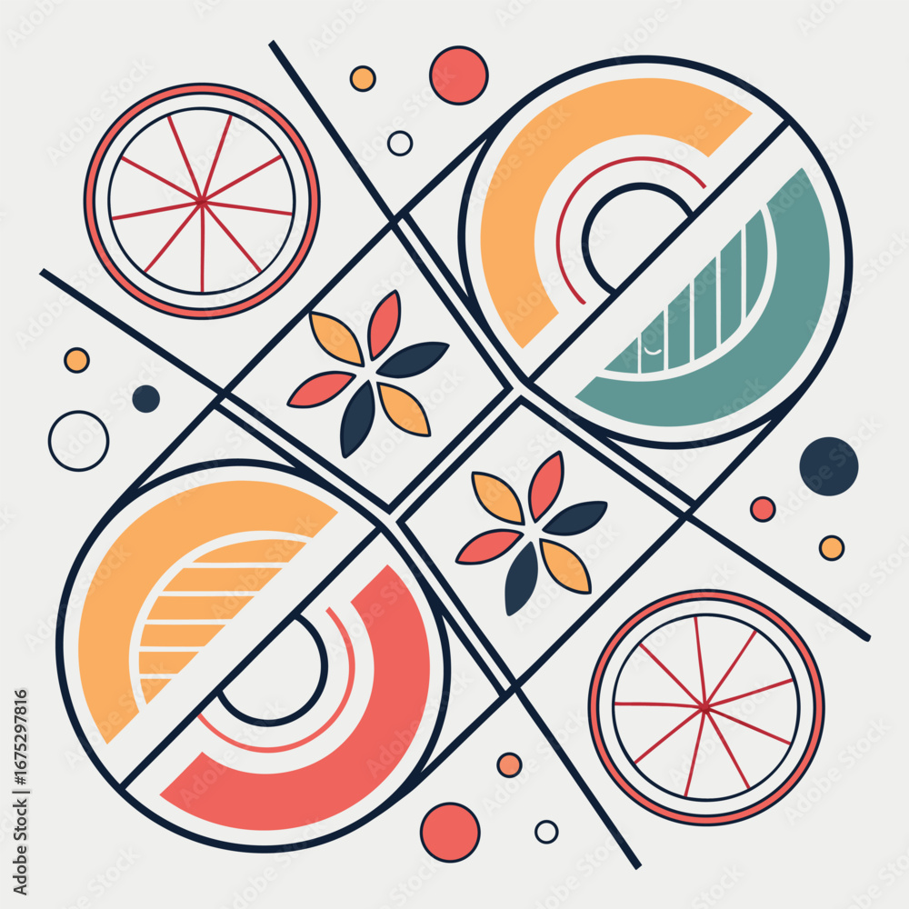 Poster vibrant geometric abstract shapes with colorful patterns