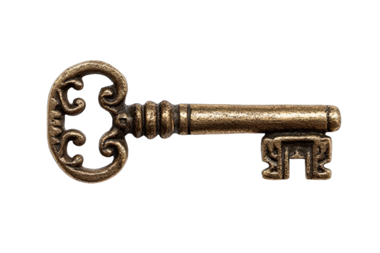vintage key isolated on white background mystery access concept