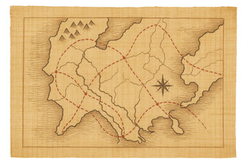 Vintage style illustrated map with dotted routes isolated PNG with Transparent Background