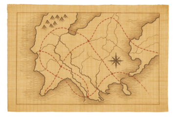 Vintage style illustrated map with dotted routes isolated PNG with Transparent Background