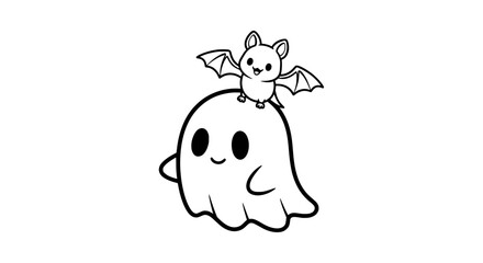 Obraz premium Cute ghost with bat on transparent background