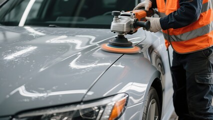 Car detailing and polishing service professional auto paint correction with buffer machine expert