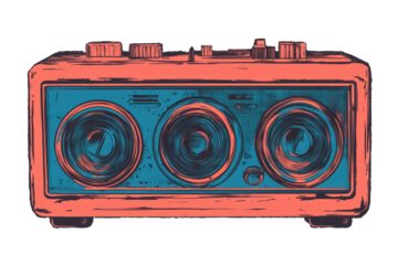 Vibrant vintage ghetto blaster stereo with bold colors and retro design capturing the nostalgic vibe of urban culture