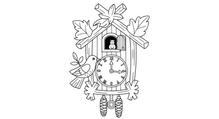 Black outline cuckoo clock with transparent background