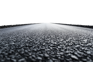 Straight asphalt road stretches into the distance against a blank backdrop, showcasing a smooth surface and clear horizon perfect for planning a long journey or a cycling adventure