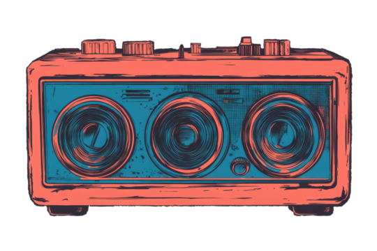 Vibrant vintage ghetto blaster stereo with bold colors and retro design capturing the nostalgic vibe of urban culture