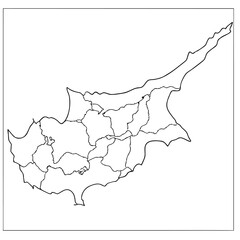 Thin black line art map of cyprus island