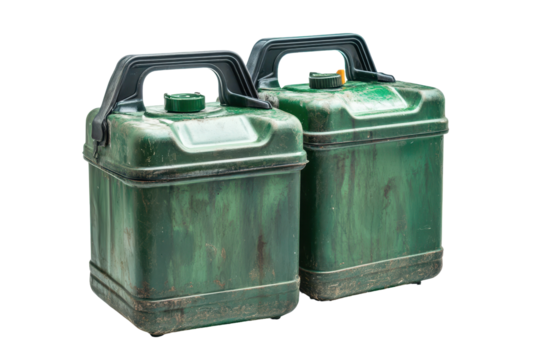 Motor oil canisters displayed against a white backdrop showcasing details of durable container design and vivid color variations for automotive maintenance and storage