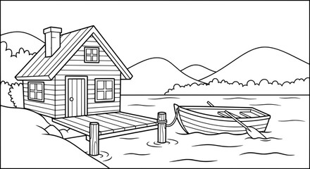 Obraz premium Rustic lakeside cabin with transparent background