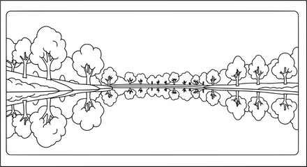 Scenic lakeside with trees and reflection with transparent background