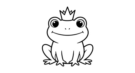 Frog with crown line art on transparent background