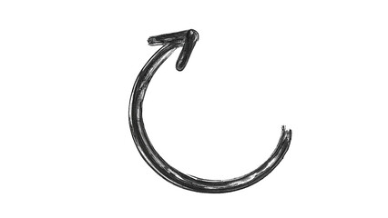 Black Brush Stroke Circular Arrow Pointing Upward Right Grunge Paint Style Isolated on Transparent Background