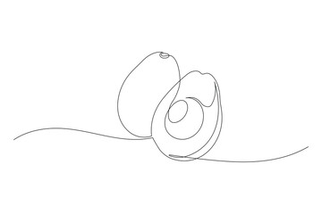 Obraz premium Avocado continuous one line drawing isolated on a white background. Horizontal banner. Outline avocado fruit. Vector illustration