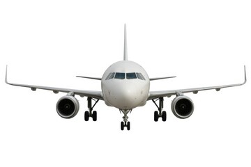 Obraz premium Frontal Plane Airplane: A detailed front view of a modern passenger plane, emphasizing its clean lines and aerodynamic design, set against a vibrant setting.