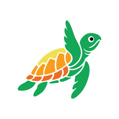 Flying Green Sea Turtle Cartoon Icon