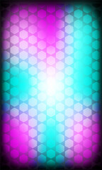 Abstract background illustration featuring a geometric hexagon pattern with gradient colors in pink, purple, and cyan. It creates a visually appealing and modern design.