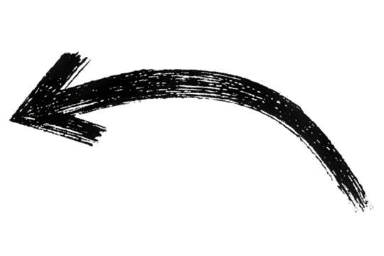 Black Grunge Arrow Curved Left – Hand Drawn Sketchy Direction Symbol