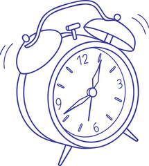 Classic alarm clock line art illustration with ringing bells, simple and minimal design for time, schedule, wake-up, reminder, and vintage-themed graphic projects.