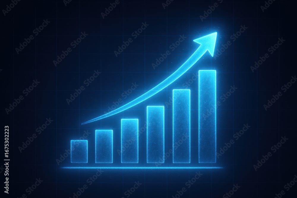 Poster growth and progress: dynamic visualization of a rising graph and arrow, symbolizing upward momentum 