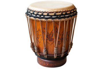 Bongo drum with intricate design on a transparent background showcasing musical artistry and craftsmanship for artistic use
