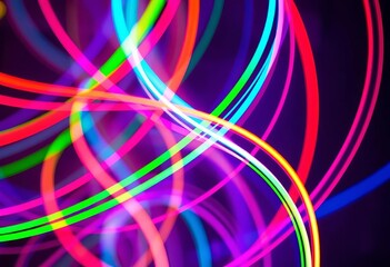 Vibrant, swirling neon streaks of light in abstract close-up,  color,  curves
