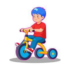 Happy Boy Riding a Tricycle