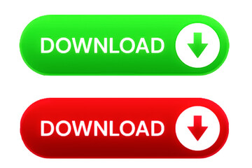 Fototapeta premium Download Buttons Set – Green and Red Download Icons with Arrows for Web and App Design