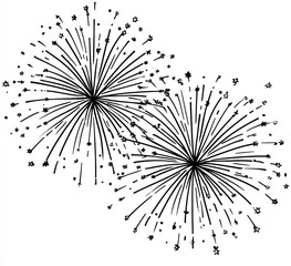 Obraz premium Two bursts of black and white fireworks exploding in the night sky