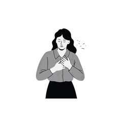 Vector art of woman with hands on chest, coughing