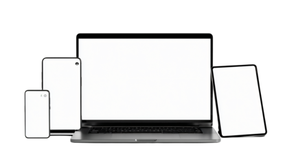 Sleek technology devices arrayed with blank screens for your designs