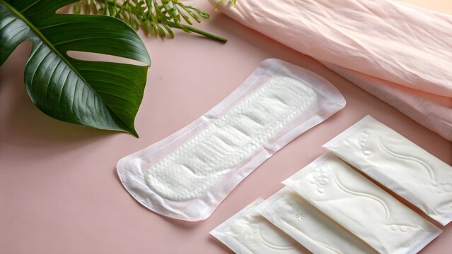 Set of Sanitary Pads on Soft Pink Surface Feminine Hygiene Product Display